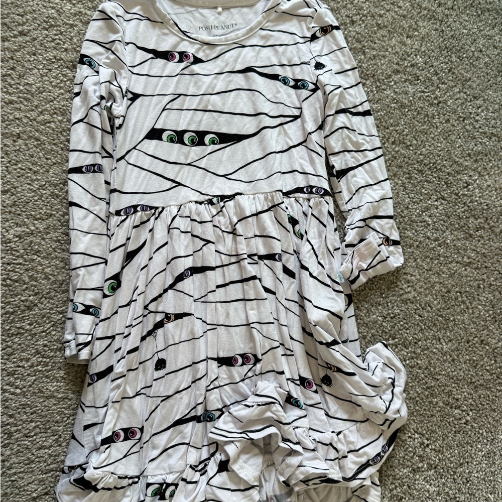 Posh Peanut White Dress with Black Stripes and Multicolor Eye Accents